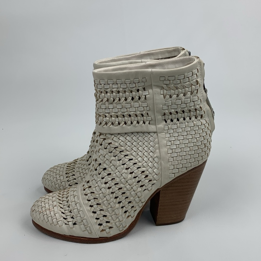 Rag & Bone NY leather heeled Creme woven Ankle Boots booties Size 36 Zip up - Picture 7 of 16